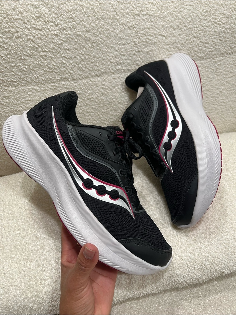Saucony Women's Black Running Shoes with White and Pink Trim